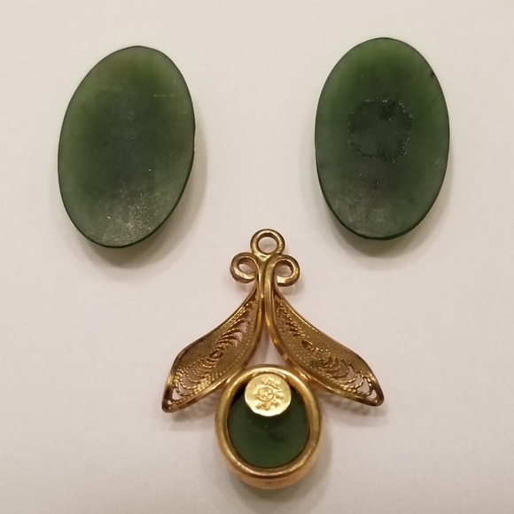 ✅#1128 Rare 3 pcs Oval Cabochon Green Jade Pendant - Picture 5 of 8